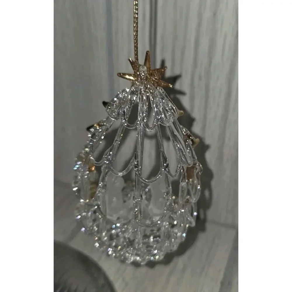 Vtg Hand Spun Blown Clear Glass Nativity Manger Ornament Religious Christmas 3